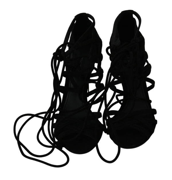 Schwarz Wildleder Riemen Stilettos Schuhe Sandalen