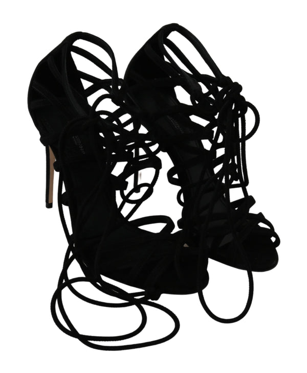 Schwarz Wildleder Riemen Stilettos Schuhe Sandalen