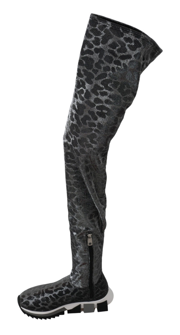 Grau Leopard High Top Sneakers Booties Schuhe