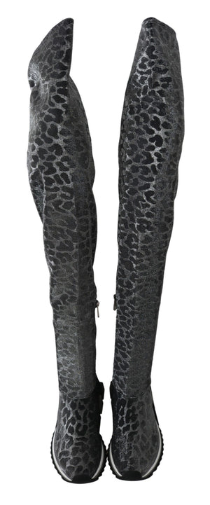 Grau Leopard High Top Sneakers Booties Schuhe