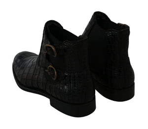 Schwarzes Krokodilleder Derby Stiefel Schuhe