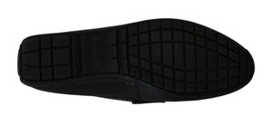 Schwarzes Eidechsenleder Flache Loafers Schuhe