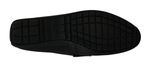 Schwarzes Eidechsenleder Flache Loafers Schuhe