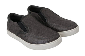 Graues Leder Flache Kaiman Herren Loafers Schuhe