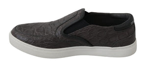 Graues Leder Flache Kaiman Herren Loafers Schuhe
