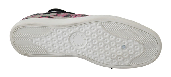 Rosa Leopard Print Training Leder Flache Turnschuhe
