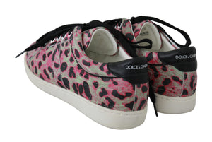 Rosa Leopard Print Training Leder Flache Turnschuhe