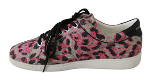 Rosa Leopard Print Training Leder Flache Turnschuhe