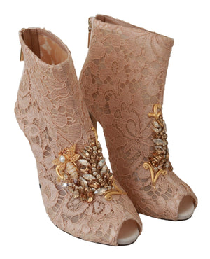 Rosa Kristall Spitze Booties Stilettos Schuhe