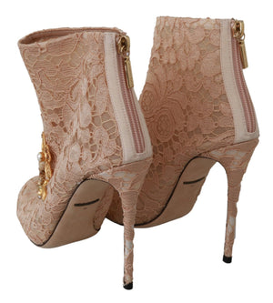 Rosa Kristall Spitze Booties Stilettos Schuhe