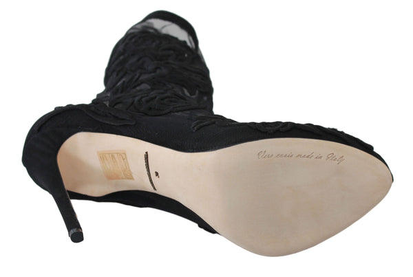 Schwarz Rosen Stilettos Booties Socken Schuhe