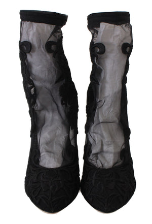 Schwarz Rosen Stilettos Booties Socken Schuhe