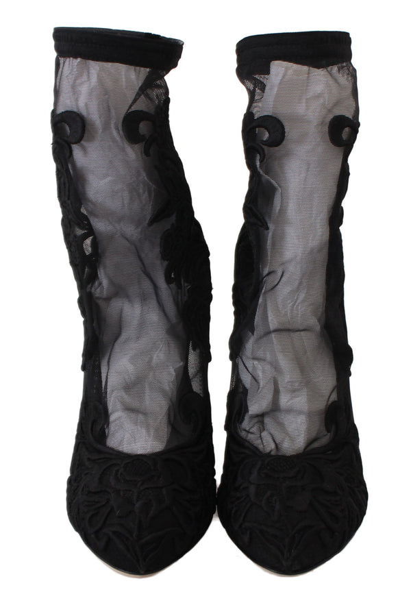 Schwarz Rosen Stilettos Booties Socken Schuhe