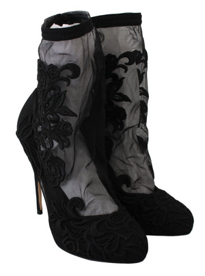 Schwarz Rosen Stilettos Booties Socken Schuhe