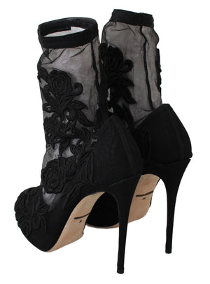 Schwarz Rosen Stilettos Booties Socken Schuhe