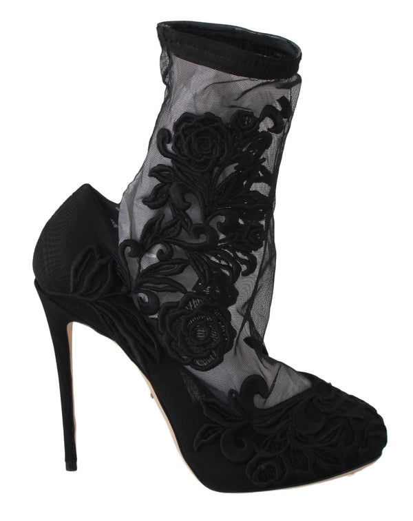 Schwarz Rosen Stilettos Booties Socken Schuhe