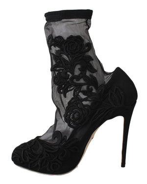 Schwarz Rosen Stilettos Booties Socken Schuhe