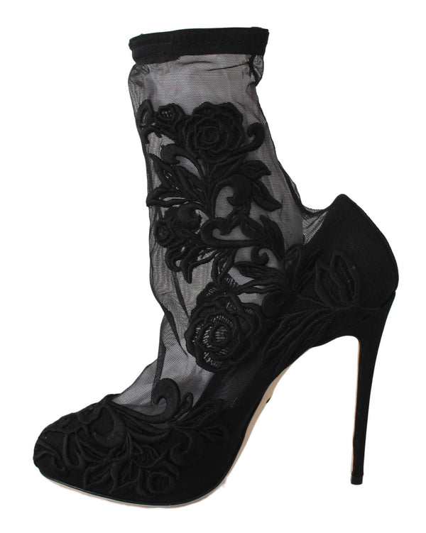 Schwarz Rosen Stilettos Booties Socken Schuhe