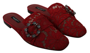 Rote Spitze Kristall Slide On Flats Schuhe