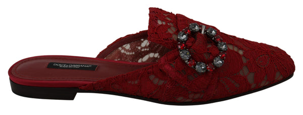 Rote Spitze Kristall Slide On Flats Schuhe