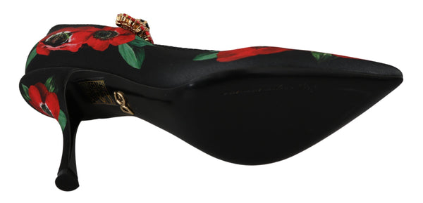 Schwarz Rot Floral Mary Janes Pumps Schuhe