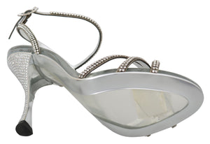 Silberne Kristall-Knöchelriemen-Sandalen Schuhe