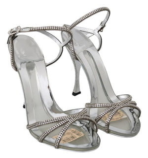 Silberne Kristall-Knöchelriemen-Sandalen Schuhe