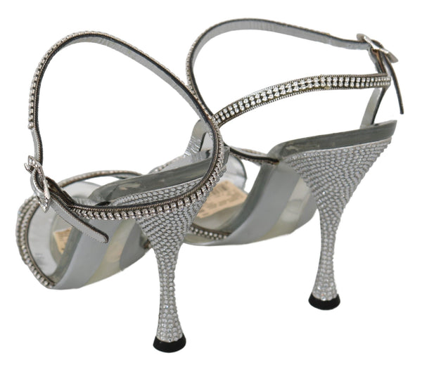 Silberne Kristall-Knöchelriemen-Sandalen Schuhe