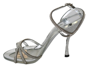 Silberne Kristall-Knöchelriemen-Sandalen Schuhe