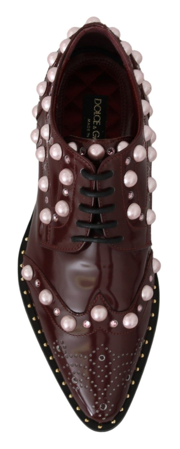 Bordeaux Leder Kristall Perlen Formelle Schuhe