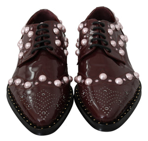 Bordeaux Leder Kristall Perlen Formelle Schuhe