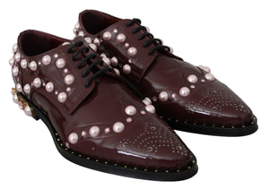 Bordeaux Leder Kristall Perlen Formelle Schuhe