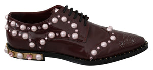 Bordeaux Leder Kristall Perlen Formelle Schuhe