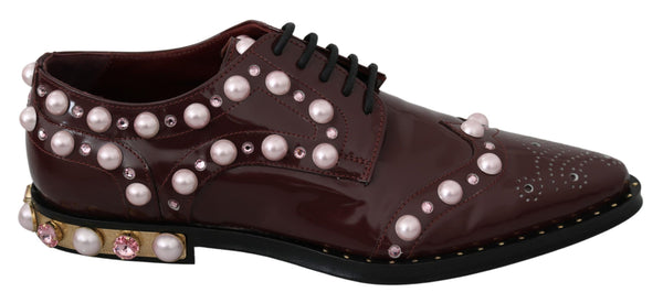 Bordeaux Leder Kristall Perlen Formelle Schuhe
