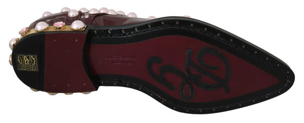Bordeaux Leder Kristall Perlen Formelle Schuhe