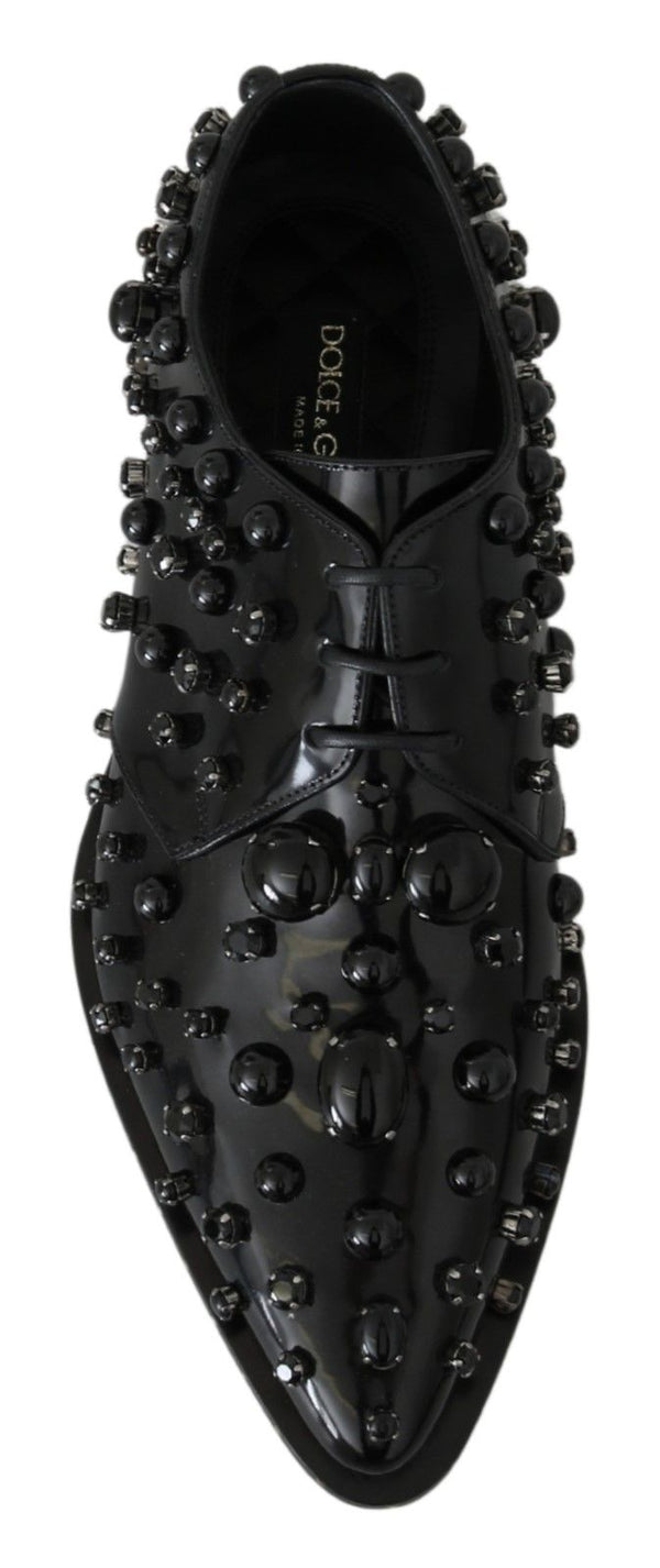 Schwarz Leder Kristalle Kleid Broque Schuhe