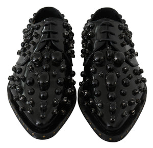 Schwarz Leder Kristalle Kleid Broque Schuhe