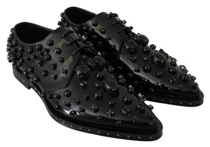 Schwarz Leder Kristalle Kleid Broque Schuhe