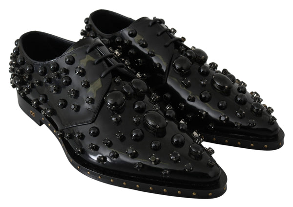 Schwarz Leder Kristalle Kleid Broque Schuhe