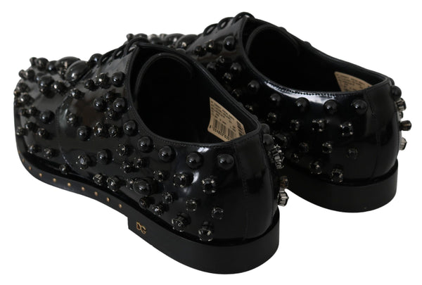 Schwarz Leder Kristalle Kleid Broque Schuhe