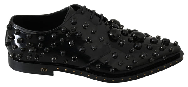 Schwarz Leder Kristalle Kleid Broque Schuhe