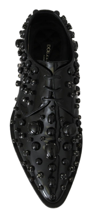 Schwarz Leder Kristalle Kleid Broque Schuhe