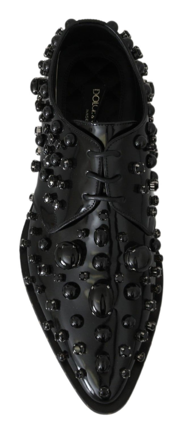 Schwarz Leder Kristalle Kleid Broque Schuhe