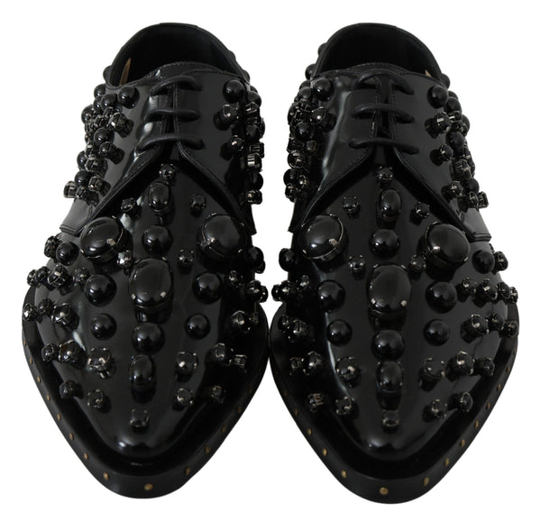 Schwarz Leder Kristalle Kleid Broque Schuhe