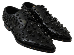Schwarz Leder Kristalle Kleid Broque Schuhe