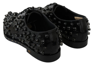 Schwarz Leder Kristalle Kleid Broque Schuhe