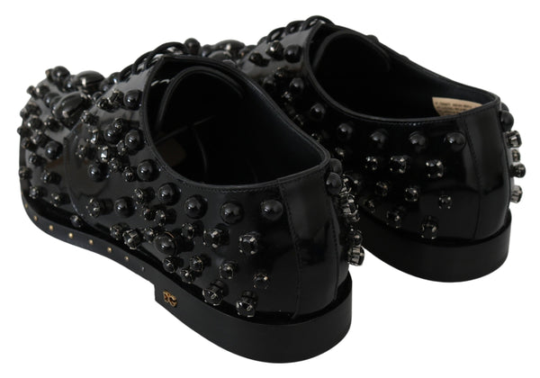 Schwarz Leder Kristalle Kleid Broque Schuhe