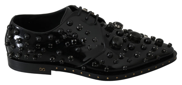 Schwarz Leder Kristalle Kleid Broque Schuhe