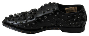 Schwarz Leder Kristalle Kleid Broque Schuhe