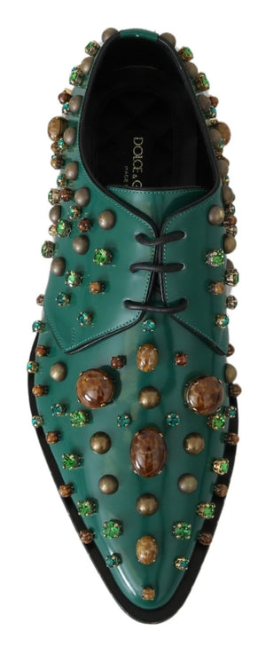 Grünes Leder Kristall Kleid Broque Schuhe